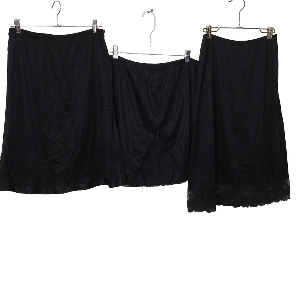 Bulk Lot(3) Vintage Lingerie Half Knee Slip-Skirts M(8/10) Lace Trim Slit Black